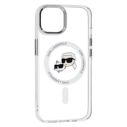 Калъф MagSafe за Apple iPhone 14, Karl Lagerfeld, IML Metal Karl & Choupette's Heads, Бял