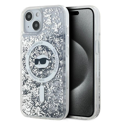 Husa MagSafe за Apple iPhone 14, Karl Lagerfeld, Liquid Glitter Choupette's Head, Прозрачна