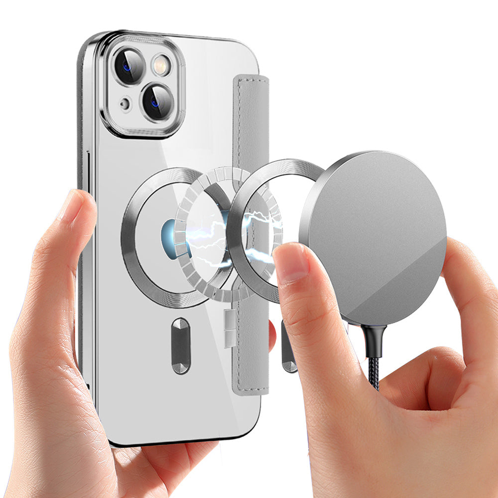 Калъф MagSafe за Apple iPhone 14 Plus, Techsuit, SmartMag Book, Сив