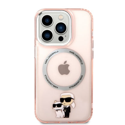 Калъф MagSafe за Apple iPhone 14 Pro, Karl Lagerfeld, Ikonik Karl & Choupette, Розов