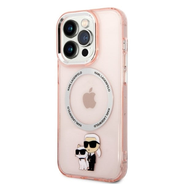 Калъф MagSafe за Apple iPhone 14 Pro, Karl Lagerfeld, Ikonik Karl & Choupette, Розов