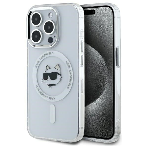 Калъф MagSafe за Apple iPhone 14 Pro, Karl Lagerfeld, IML Metal Choupette's Head, Бял