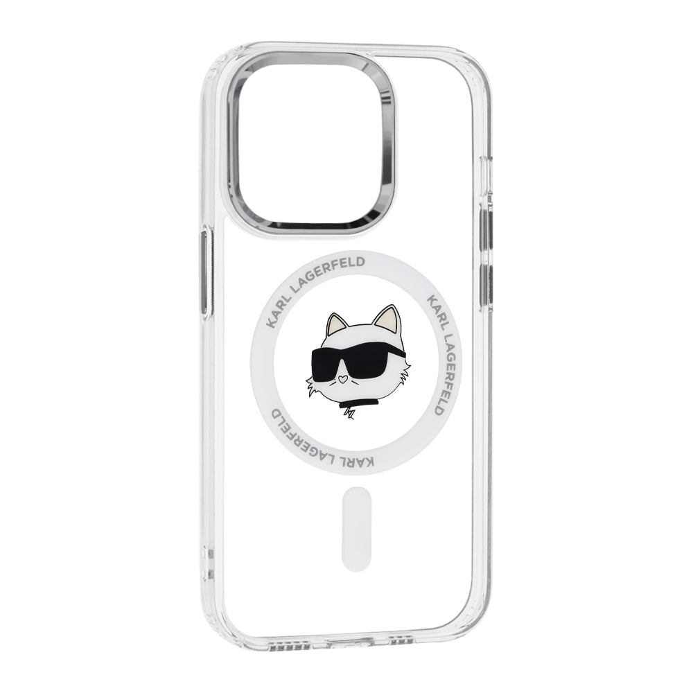 Калъф MagSafe за Apple iPhone 14 Pro, Karl Lagerfeld, IML Metal Choupette's Head, Бял