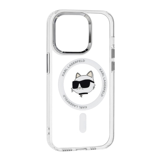 Калъф MagSafe за Apple iPhone 14 Pro, Karl Lagerfeld, IML Metal Choupette's Head, Бял