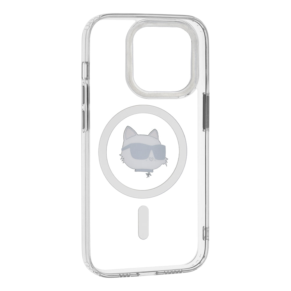 Калъф MagSafe за Apple iPhone 14 Pro, Karl Lagerfeld, IML Metal Choupette's Head, Бял