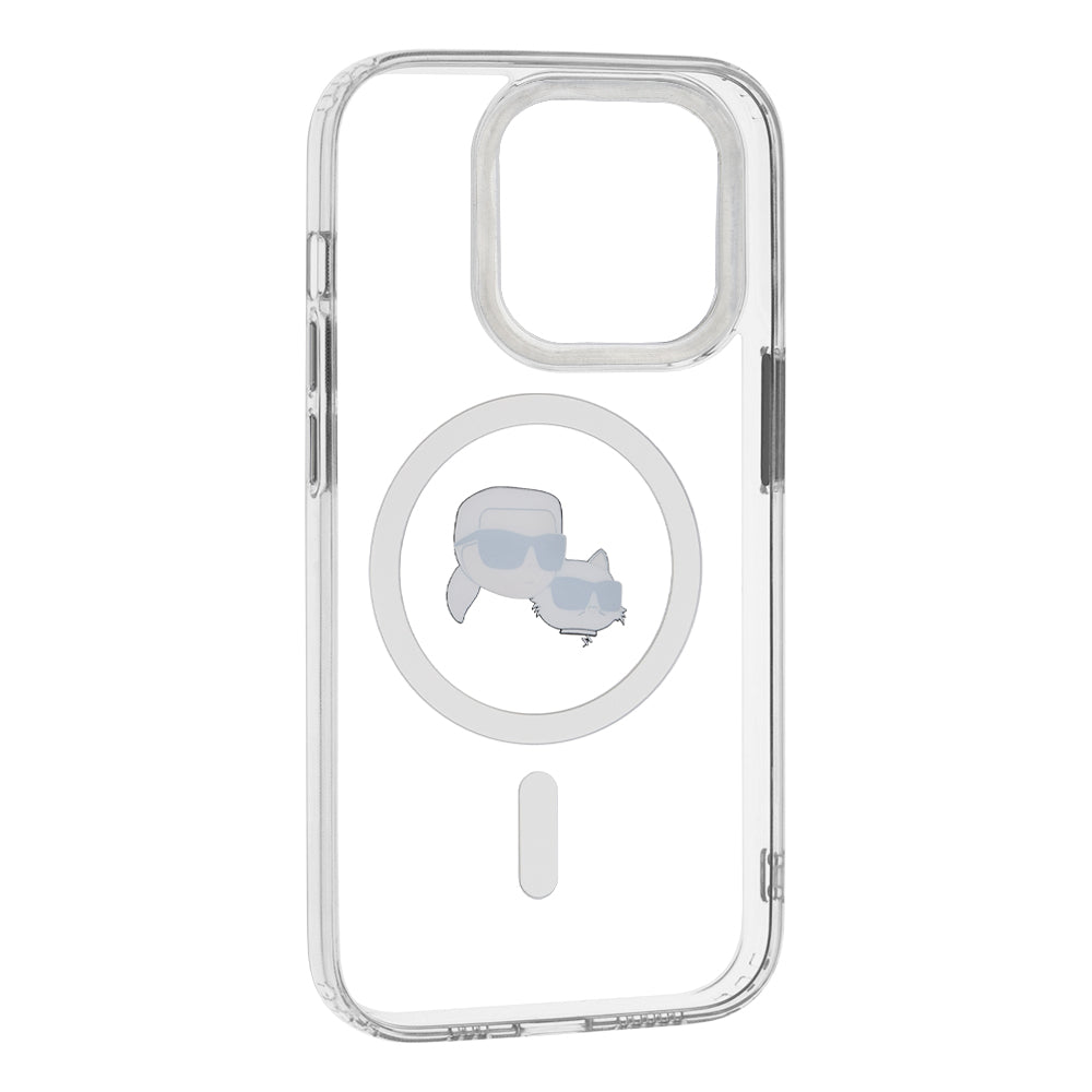 Калъф MagSafe за Apple iPhone 14 Pro, Karl Lagerfeld, IML Metal Karl & Choupette's Heads, Бял
