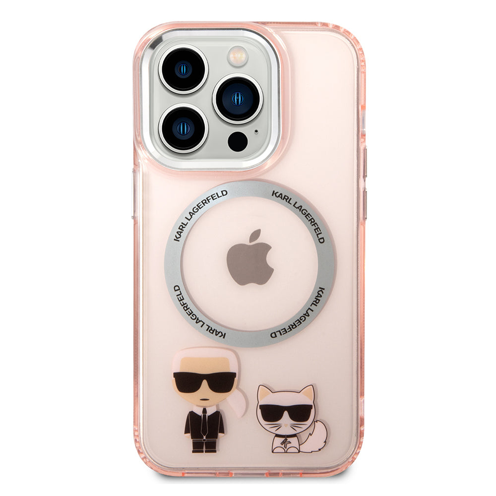 Калъф MagSafe за Apple iPhone 14 Pro, Karl Lagerfeld, Karl & Choupette Aluminium, Розов