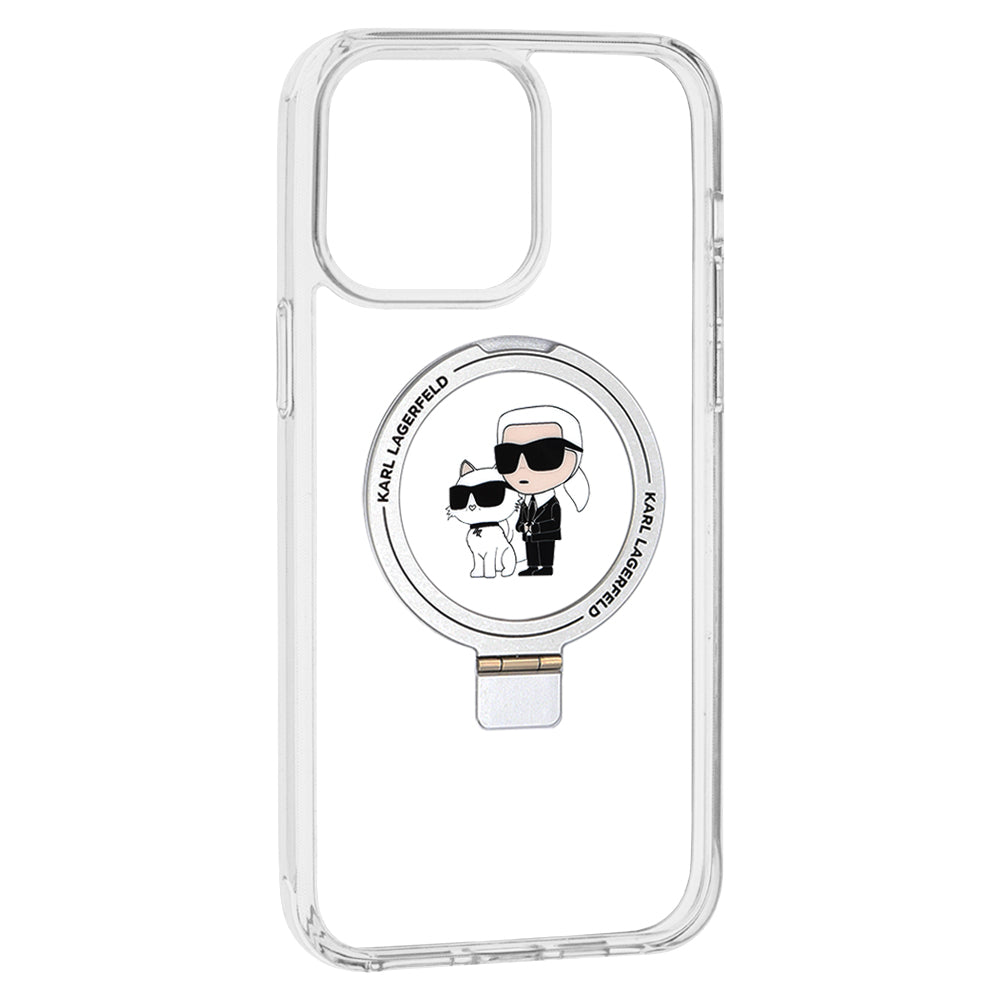 Калъф MagSafe за Apple iPhone 14 Pro, Karl Lagerfeld, Ring Stand Karl & Choupette, Бял