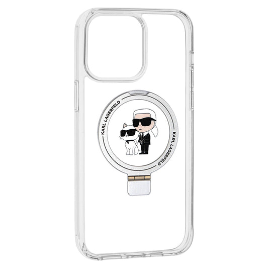 Калъф MagSafe за Apple iPhone 14 Pro, Karl Lagerfeld, Ring Stand Karl & Choupette, Бял