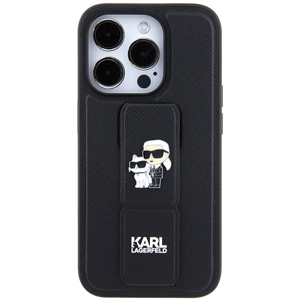 Калъф MagSafe за Apple iPhone 14 Pro, Karl Lagerfeld, Saffiano Gripstand Karl & Choupette, Черен