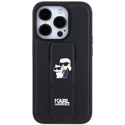 Калъф MagSafe за Apple iPhone 14 Pro, Karl Lagerfeld, Saffiano Gripstand Karl & Choupette, Черен