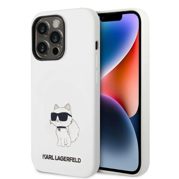 Калъф MagSafe за Apple iPhone 14 Pro, Karl Lagerfeld, Silicone Choupette, Бял
