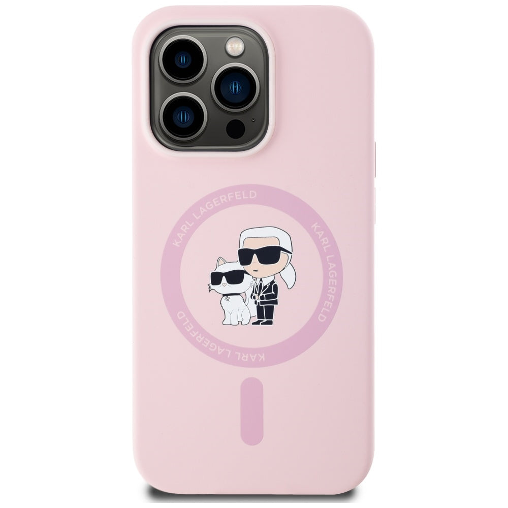 Калъф MagSafe за Apple iPhone 14 Pro, Karl Lagerfeld, Силикон Karl & Choupette, Розов