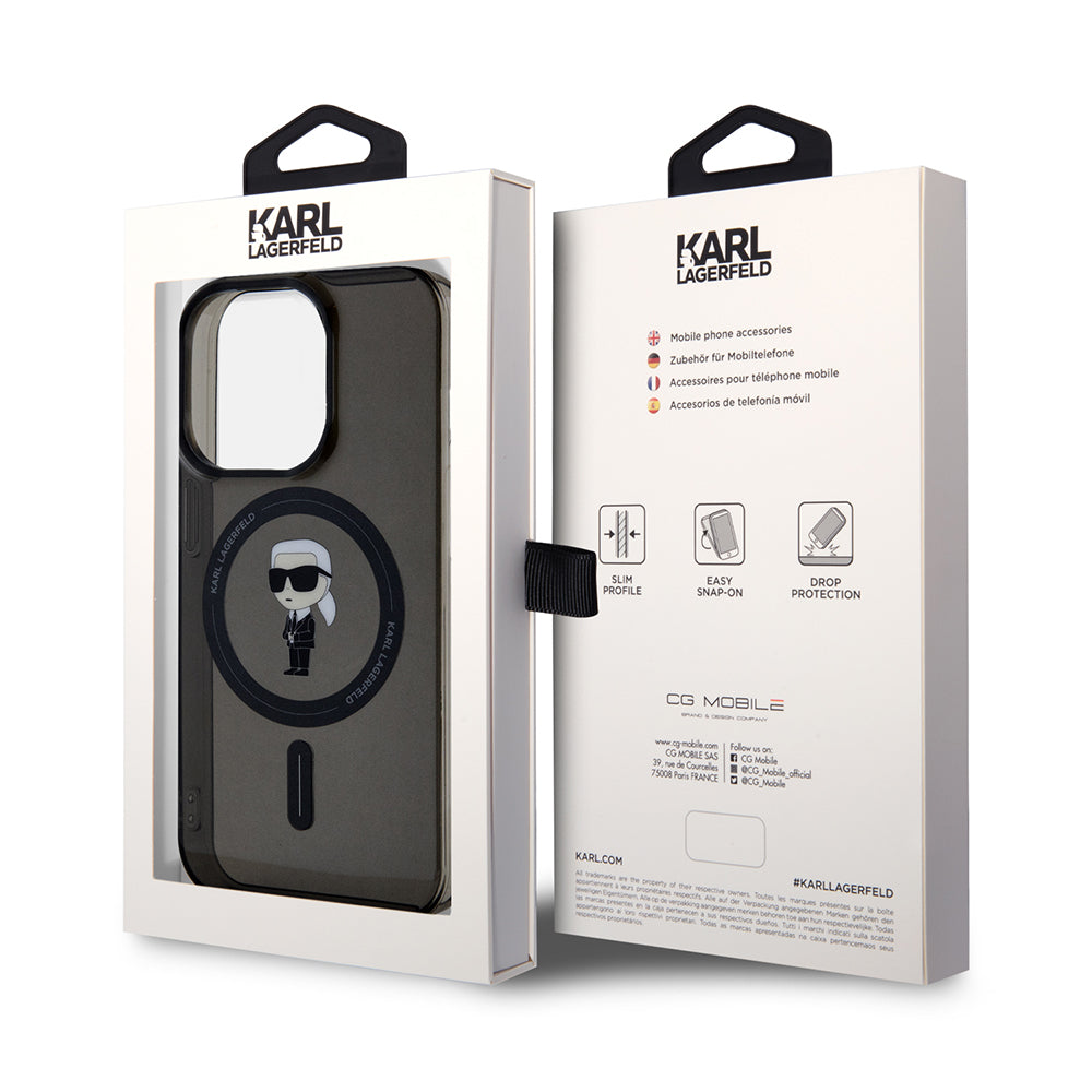 Калъф MagSafe за Apple iPhone 14 Pro Max, Karl Lagerfeld, IML Ikonik Karl, Черен