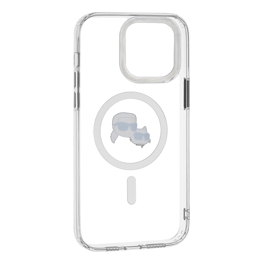 Калъф MagSafe за Apple iPhone 14 Pro Max, Karl Lagerfeld, IML Metal Karl & Choupette's Heads, Бял