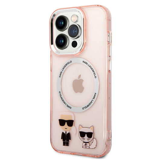 Калъф MagSafe за Apple iPhone 14 Pro Max, Karl Lagerfeld, Karl & Choupette Aluminium, Розов