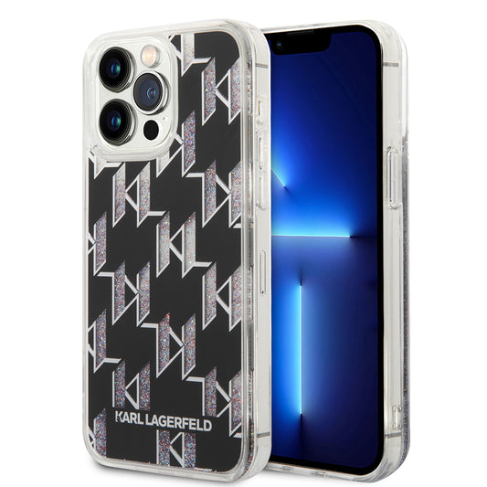 Калъф MagSafe за Apple iPhone 14 Pro Max, Karl Lagerfeld, Monogram Liquid Glitter, Черен