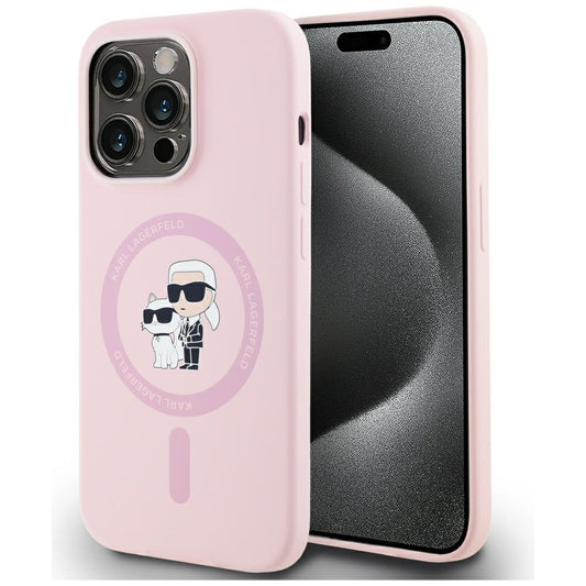 Калъф MagSafe за Apple iPhone 14 Pro Max, Karl Lagerfeld, Силикон Karl & Choupette, Розов