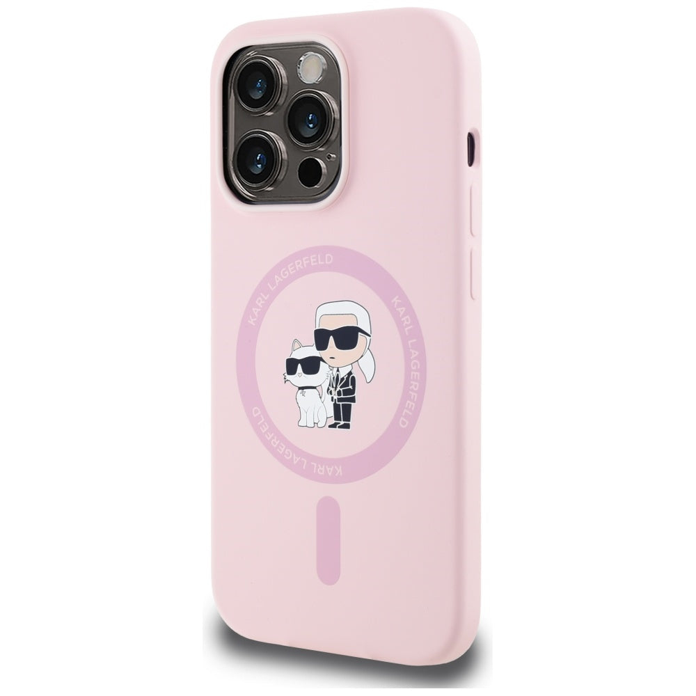 Калъф MagSafe за Apple iPhone 14 Pro Max, Karl Lagerfeld, Силикон Karl & Choupette, Розов