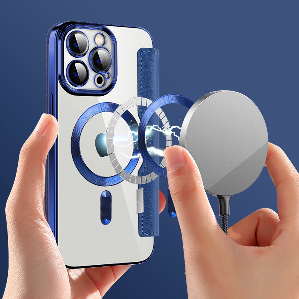 Калъф MagSafe за Apple iPhone 14 Pro Max, Techsuit, SmartMag Book, Син