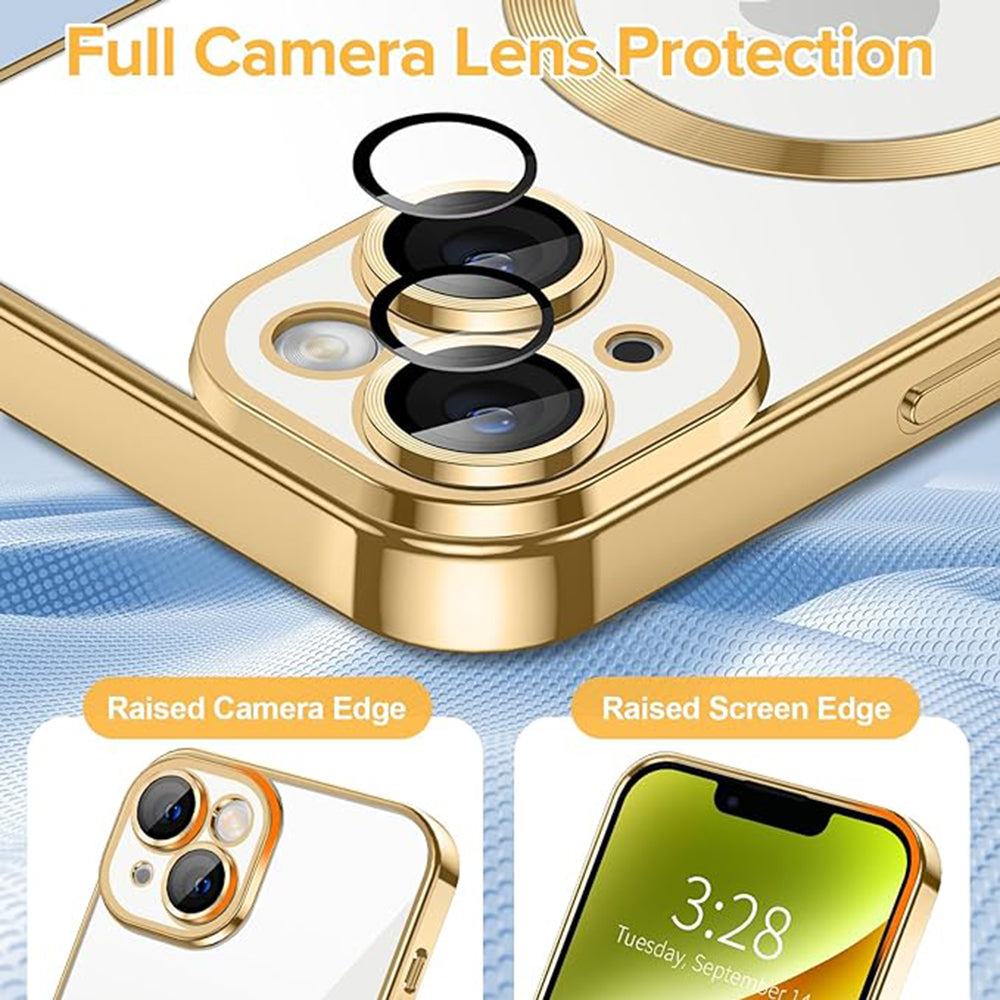 MagSafe Case for Apple iPhone 14, Techsuit, Luxury Crystal, Gold