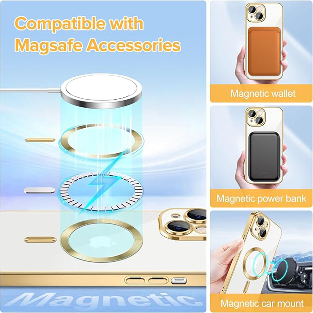 MagSafe Case for Apple iPhone 14, Techsuit, Luxury Crystal, Gold