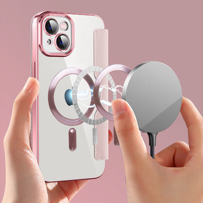 Калъф MagSafe за Apple iPhone 14, Techsuit, SmartMag Book, Розов