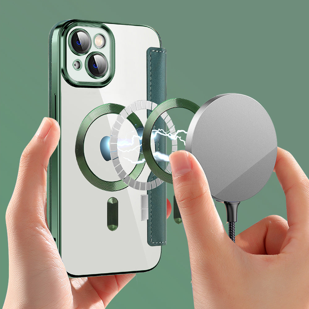 Калъф MagSafe за Apple iPhone 14, Techsuit, SmartMag Book, Зелен