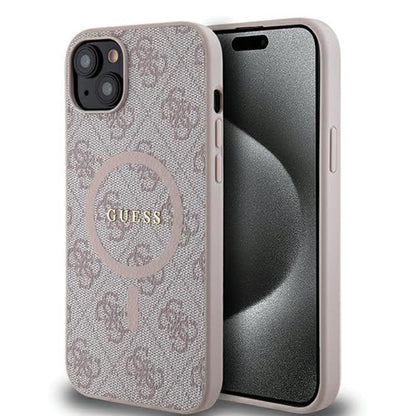 Калъф MagSafe за Apple iPhone 15, Guess, 4G Collection, Розов