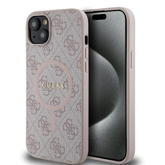 Калъф MagSafe за Apple iPhone 15, Guess, 4G Collection, Розов