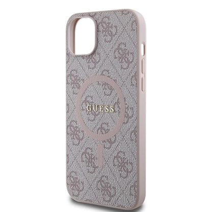 Калъф MagSafe за Apple iPhone 15, Guess, 4G Collection, Розов