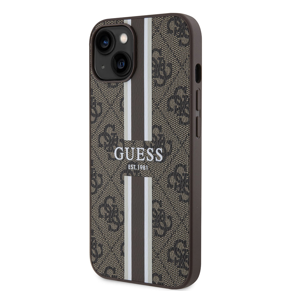 Калъф MagSafe за Apple iPhone 15, Guess, 4G Printed Stripes, Кафяв