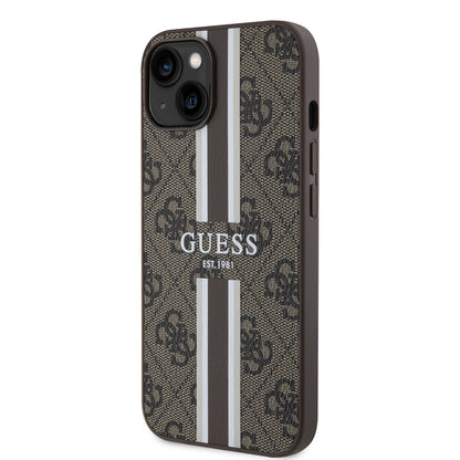 Калъф MagSafe за Apple iPhone 15, Guess, 4G Printed Stripes, Кафяв