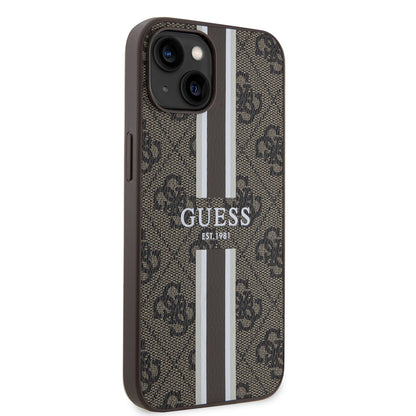 Калъф MagSafe за Apple iPhone 15, Guess, 4G Printed Stripes, Кафяв