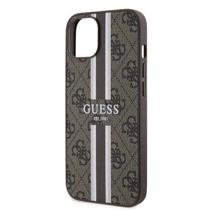 Калъф MagSafe за Apple iPhone 15, Guess, 4G Printed Stripes, Кафяв