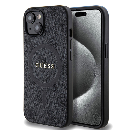 Калъф MagSafe за Apple iPhone 15, Guess, 4G Ring Classic Logo, Черен