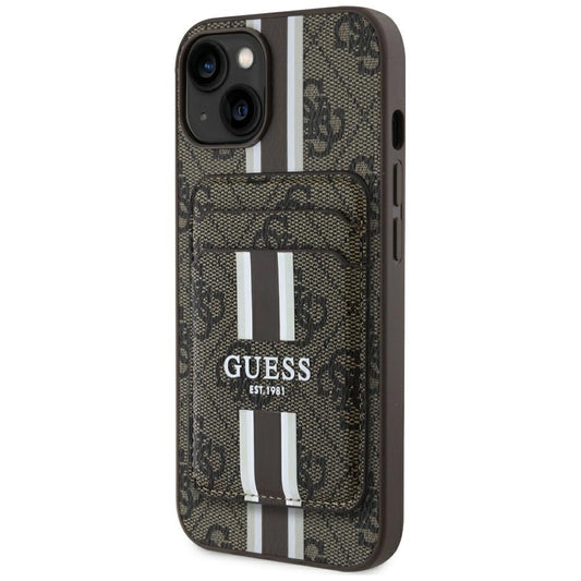 Калъф MagSafe за Apple iPhone 15, Guess, Cardslot 4G Stripes, Кафяв