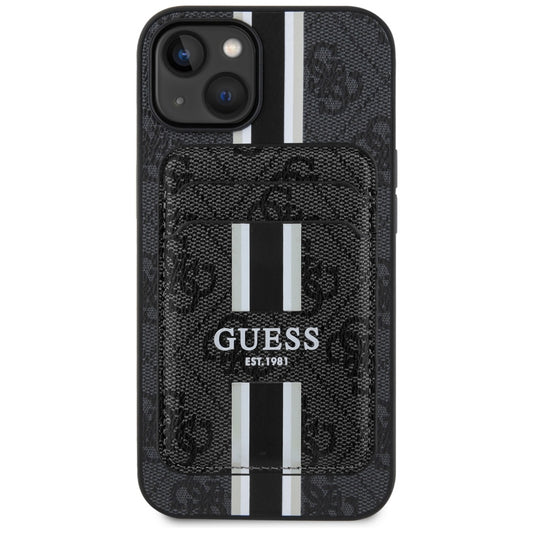 Калъф MagSafe за Apple iPhone 15, Guess, Cardslot 4G Stripes, Черен