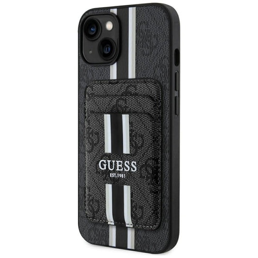 Калъф MagSafe за Apple iPhone 15, Guess, Cardslot 4G Stripes, Черен