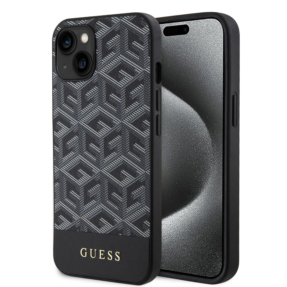 Калъф MagSafe за Apple iPhone 15, Guess, GCube Stripes, Черен