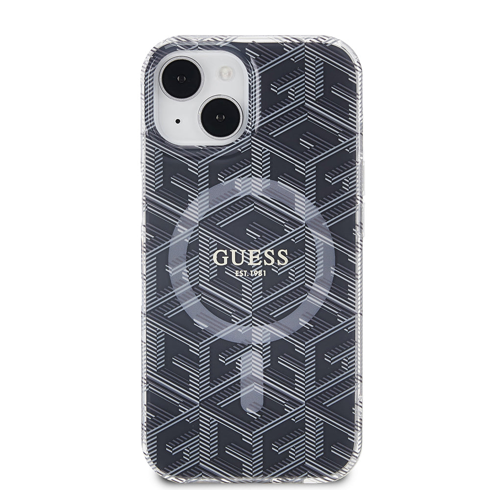 Калъф MagSafe за Apple iPhone 15, Guess, IML Gcube, Черен