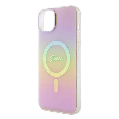 Калъф MagSafe за Apple iPhone 15, Guess, IML Iridescent Script, Розов GUHMP15SHITSP