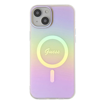 Калъф MagSafe за Apple iPhone 15, Guess, IML Iridescent Script, Розов GUHMP15SHITSP