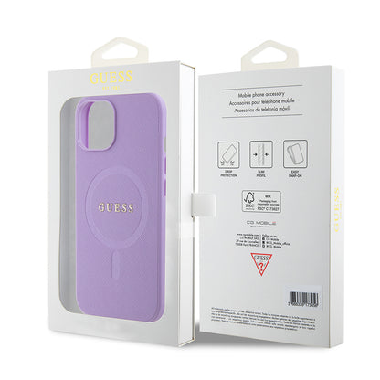 Калъф MagSafe за Apple iPhone 15, Guess, Saffiano, Лилав