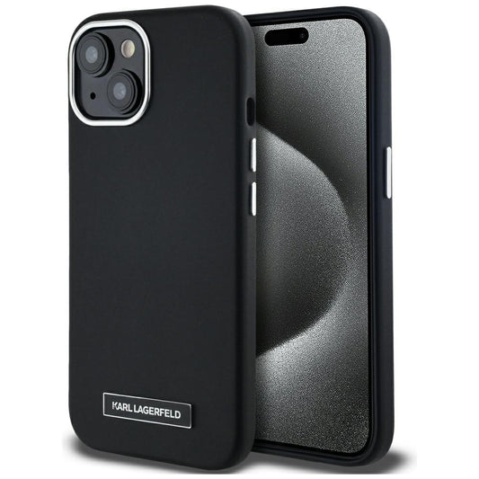 Калъф MagSafe за Apple iPhone 15, Karl Lagerfeld, FW Metal Plate, Черен