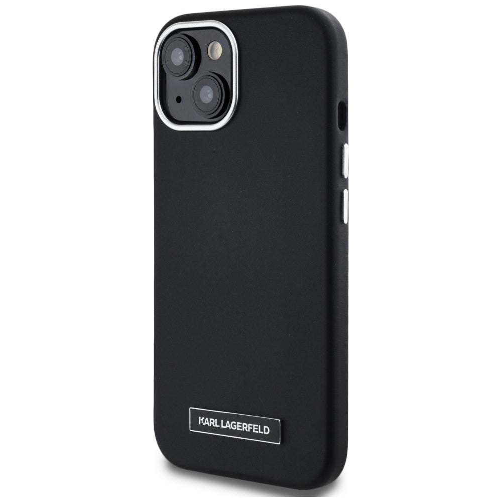 Калъф MagSafe за Apple iPhone 15, Karl Lagerfeld, FW Metal Plate, Черен