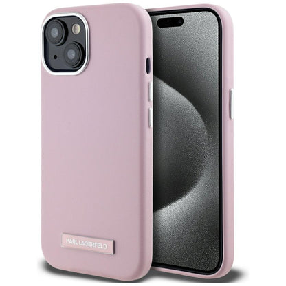 Калъф MagSafe за Apple iPhone 15, Karl Lagerfeld, FW Metal Plate, Розов