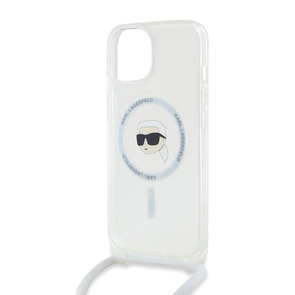 Калъф MagSafe за Apple iPhone 15, Karl Lagerfeld, IML Crossbody Karl's Head, Прозрачен