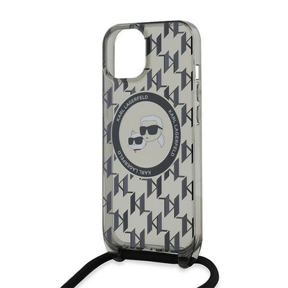Калъф MagSafe за Apple iPhone 15, Karl Lagerfeld, IML Crossbody Monogram Karl & Choupette's Heads, Черен
