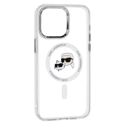 Калъф MagSafe за Apple iPhone 15, Karl Lagerfeld, IML Metal Karl & Choupette's Heads, Прозрачен